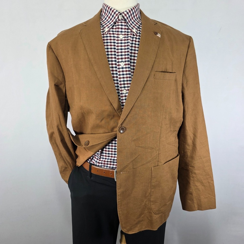 PJ Paul Jones Men's Sport Coat‎ Blazer Two Button Brown Cotton Linen Size 2XL
